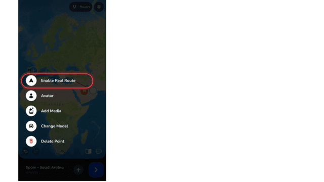 Enabling real routes by long-pressing a route point