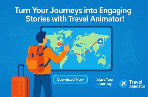 An animated route showing the countries covered in a vlogger's journey