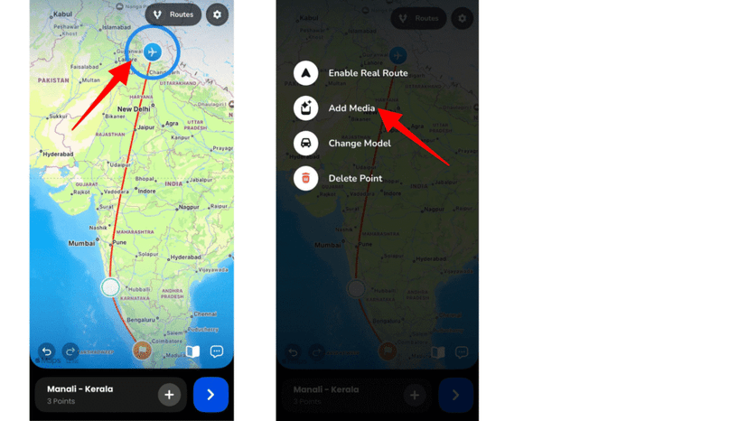 Long-pressing a stop and tapping Add Media