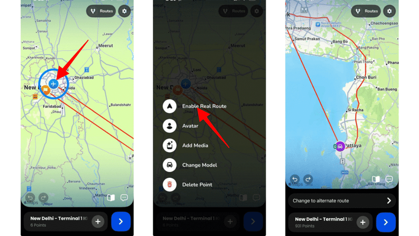 Enabling real routes while adding destinations manually