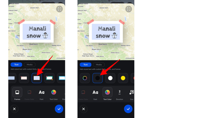 Customising label text colour, font, size, frame and duration