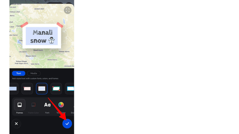 Applying the label to a destination with the blue tick