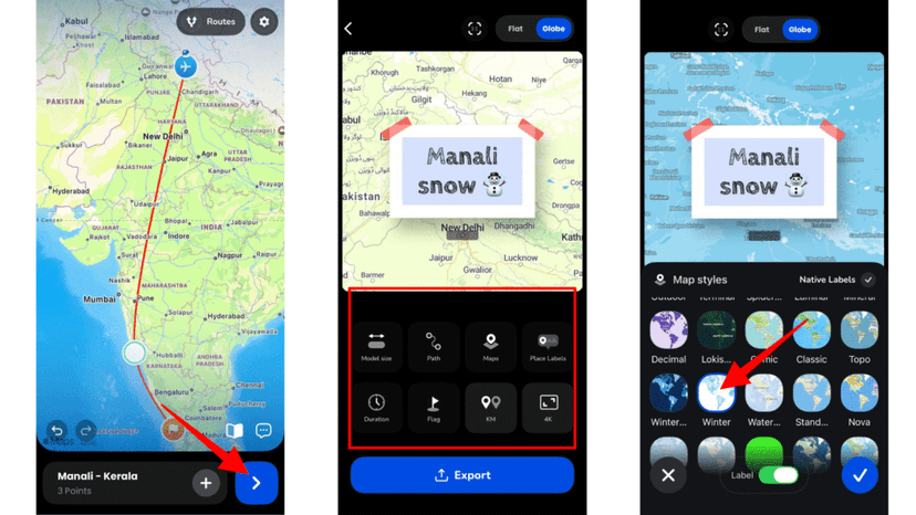 Adjusting map style, ratio, model size and duration