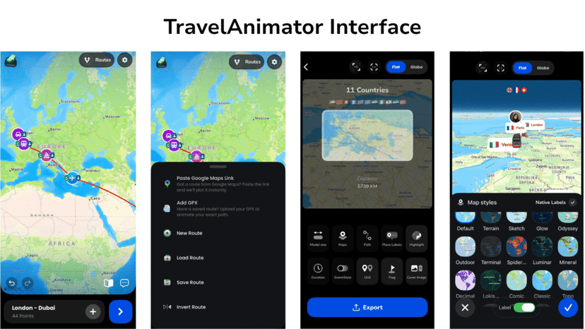 TravelAnimator app interface — free alternative to Mult.dev