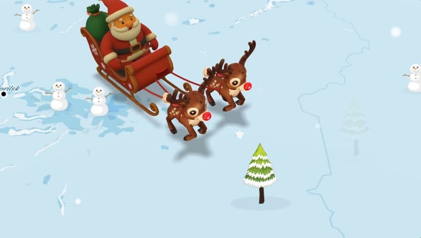 A Christmas route shown on a 2D map style