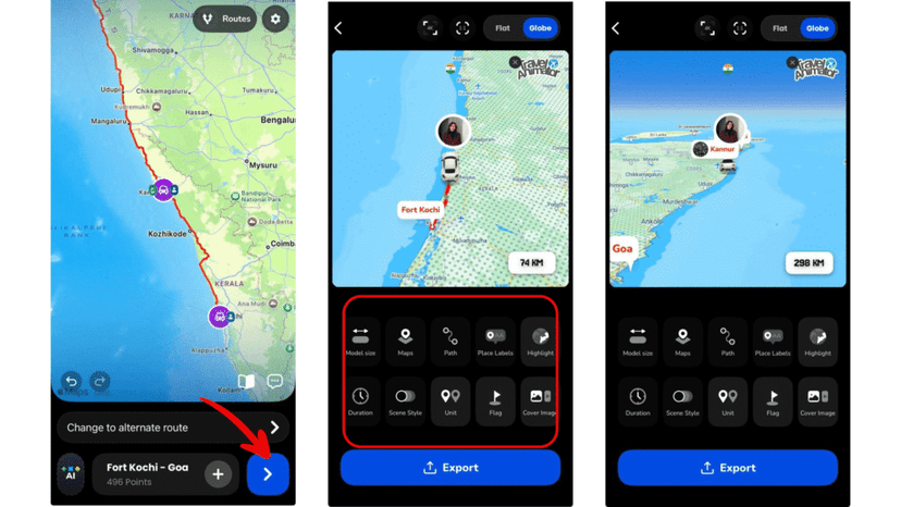 Preview and Adjust – Preview the animation to see how the route flows. Adjust the animation speed, model size, aspect ratio, duration and all options as needed.