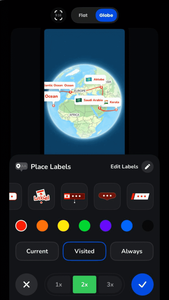 Choosing a place label frame style for the animation