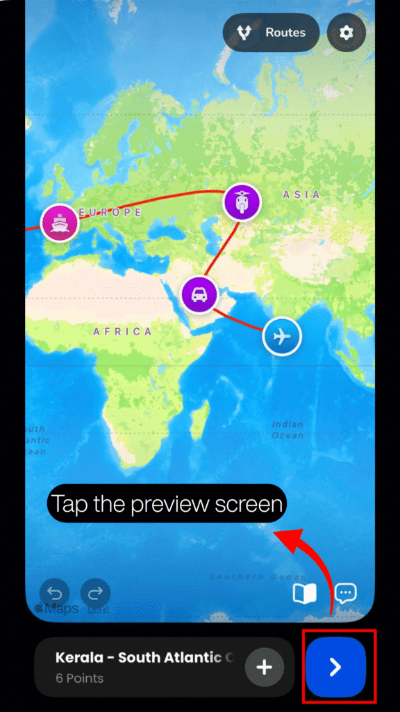 Tapping the blue arrow to open the preview screen for label customisation