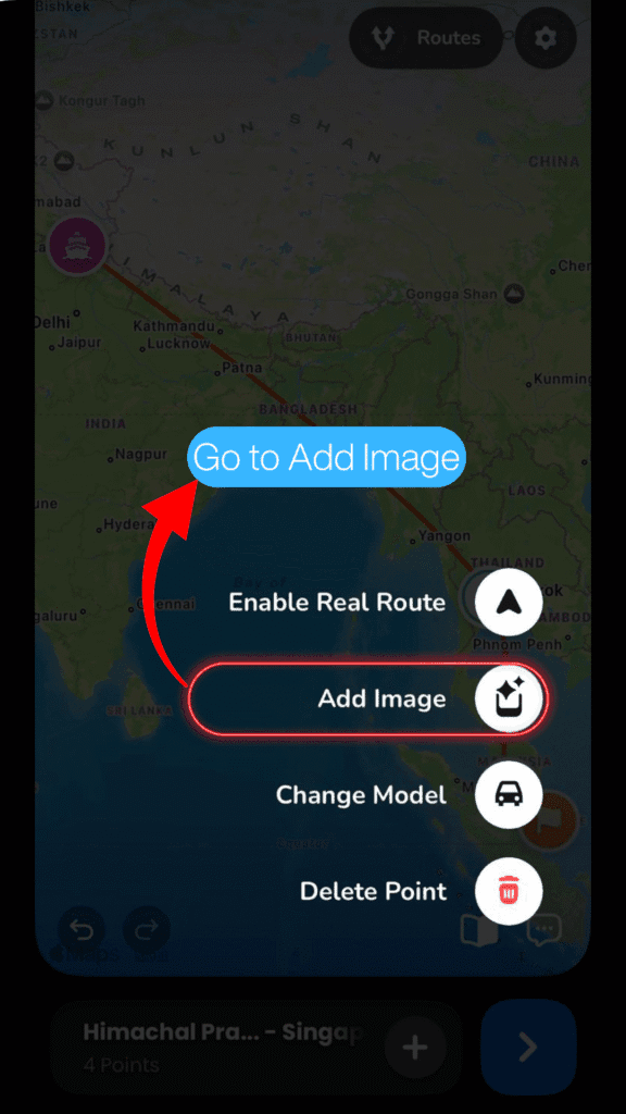 Opening Add Media from the point option menu