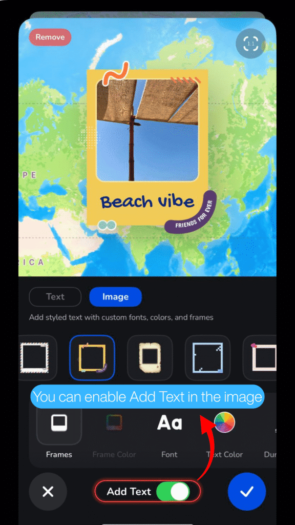 Enabling Add Text on the image to caption the same destination