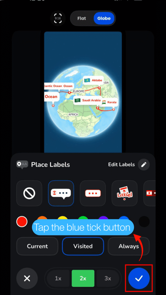 Confirming the label styling with the blue tick button