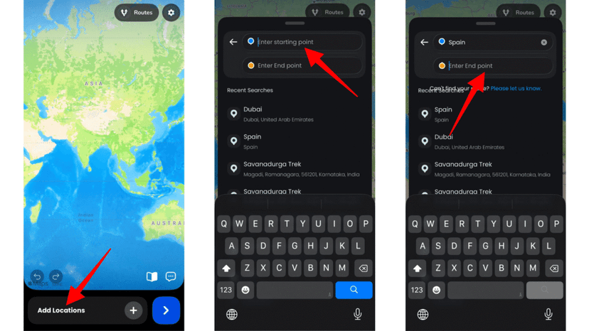 Building a multi-stop route by searching locations and adding coordinates