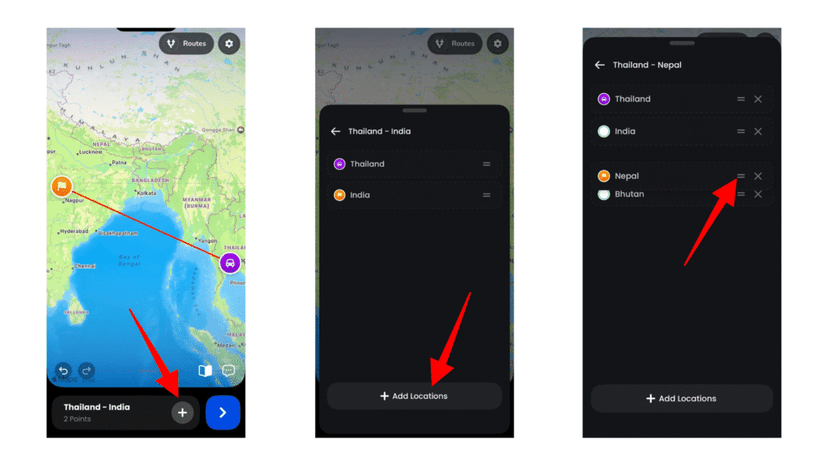 Adding and reordering destinations along a car route