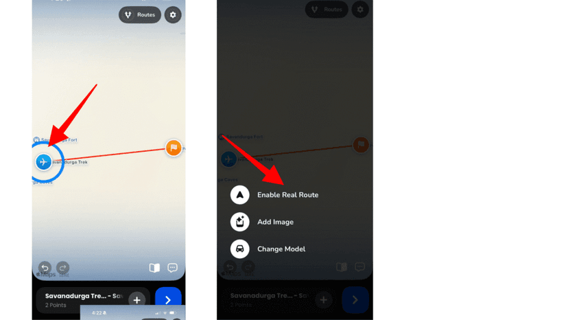 Real routes enabled at every stop across the whole hike