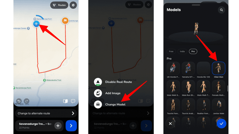 Choosing a walking or trekking model for the hike animation