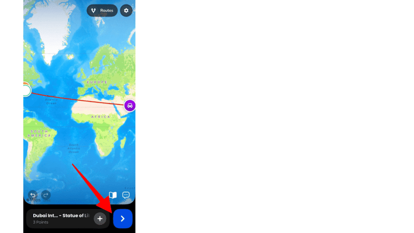 Previewing the route animation between the selected airports
