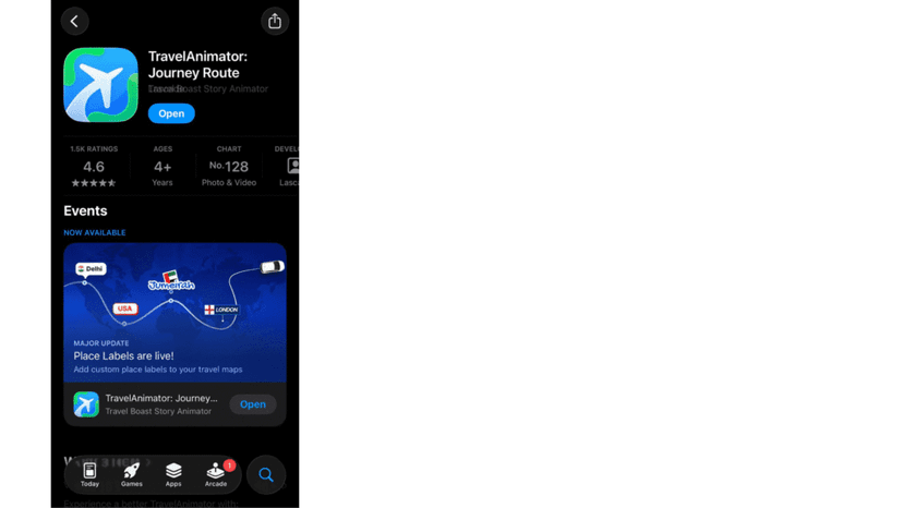 Opening the Travel Animator app to start a cruise animation