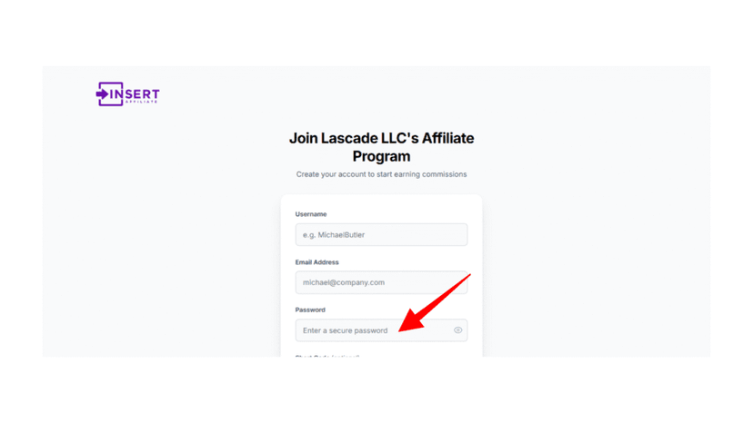 Creating a secure password for the affiliate account
