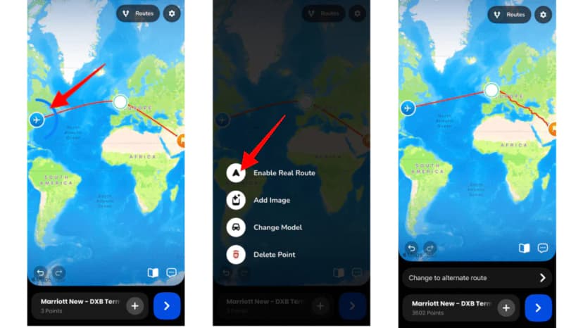 Enabling real routes at each stop for more realistic movement