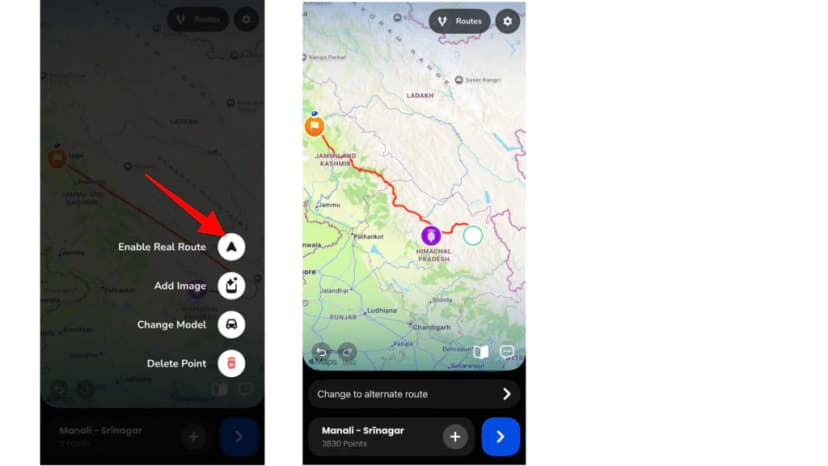 Enabling Real Routes so the path follows real-world roads