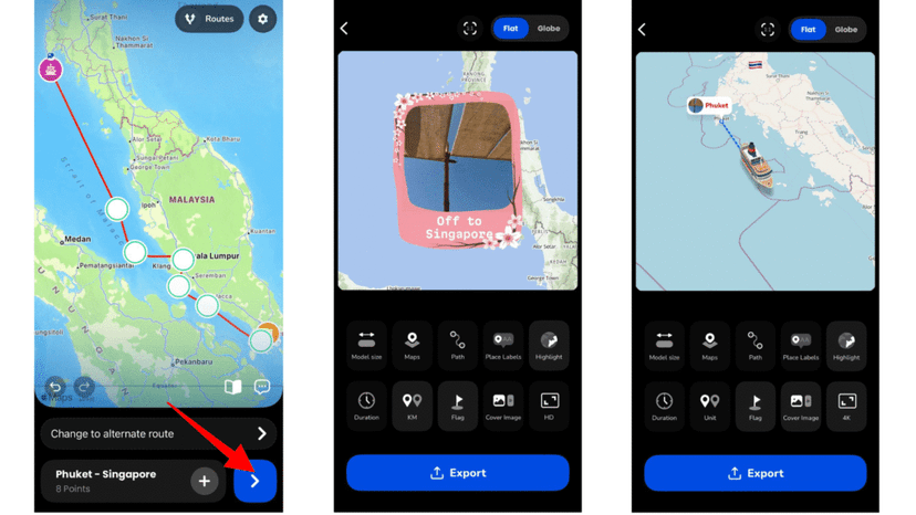 Adjusting map style, route lines, aspect ratio and duration