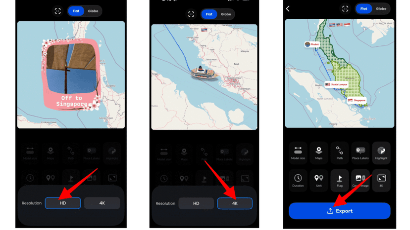 Exporting the cruise animation in HD or 4K for social media
