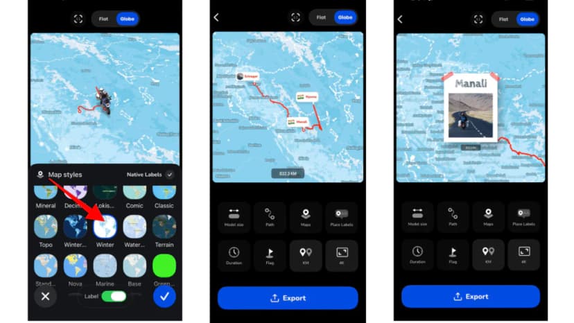 Adjusting map style, model size, place labels and duration