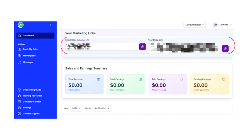 An affiliate marketing link used to track referred signups