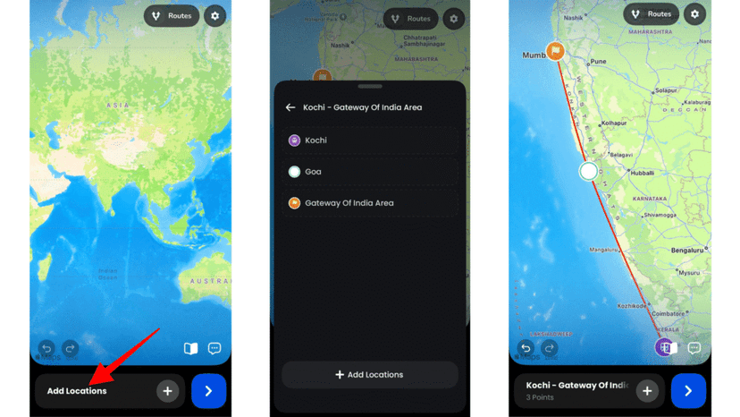 A completed route animation in the Travel Animator app