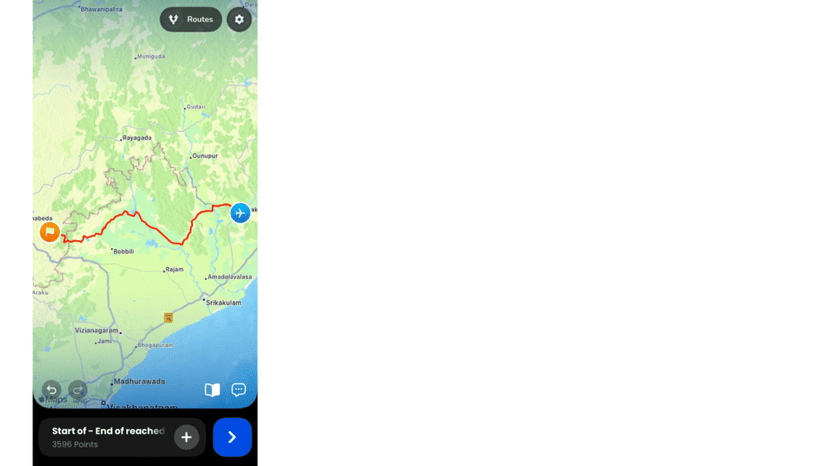 An imported GPX route drawn automatically on the map