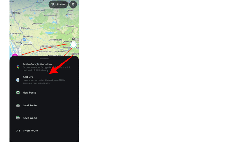 Adding a bus route via GPX upload or a Google Maps link