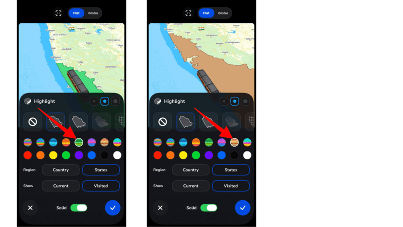 Selecting a highlight colour from the palette