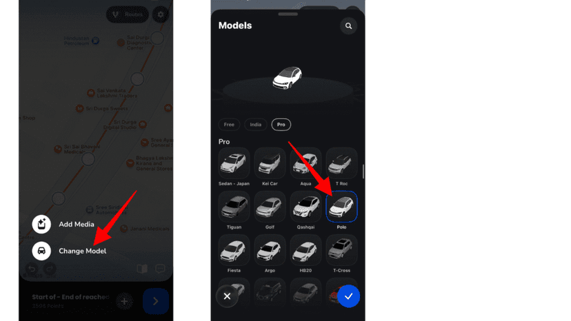 Choosing a model from the 300+ options in the models menu