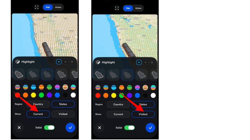 Using the Visited or Current toggle for the highlight
