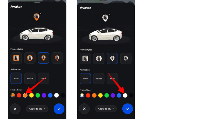 Picking an avatar frame colour to match the route and map style
