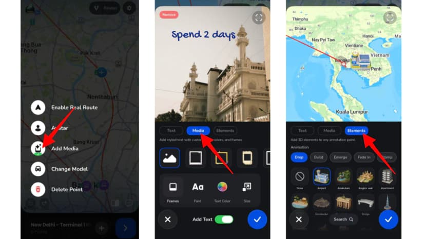 Highlighting important destinations with markers in the itinerary