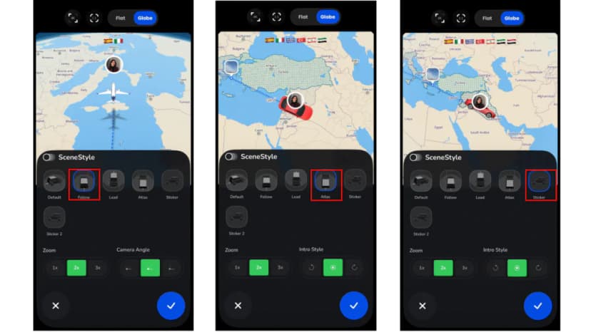 Tapping a scene style to preview its effect on the animation