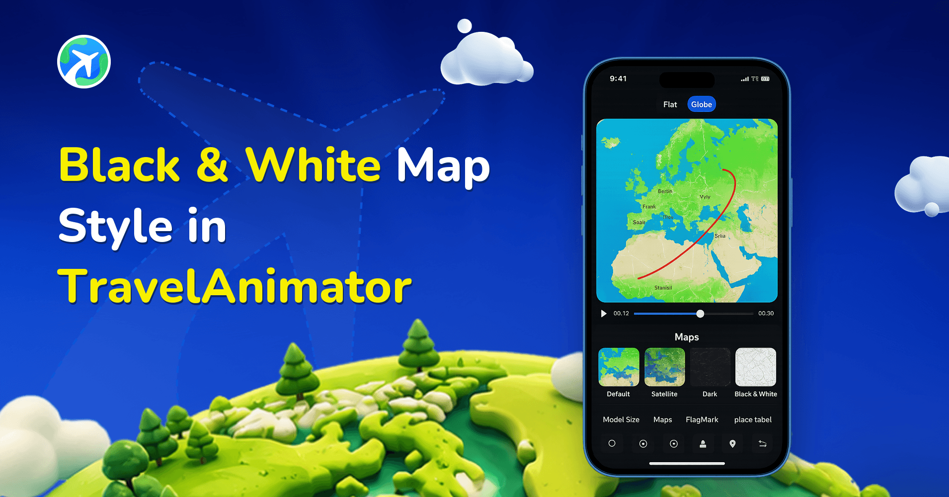 Black & White Map Style in TravelAnimator