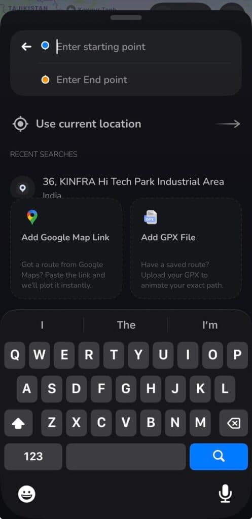Use Current Location option inside the TravelAnimator location sheet
