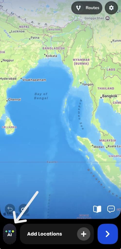 howing a trip described to Journey AI, the assistant's reply and the plotted route