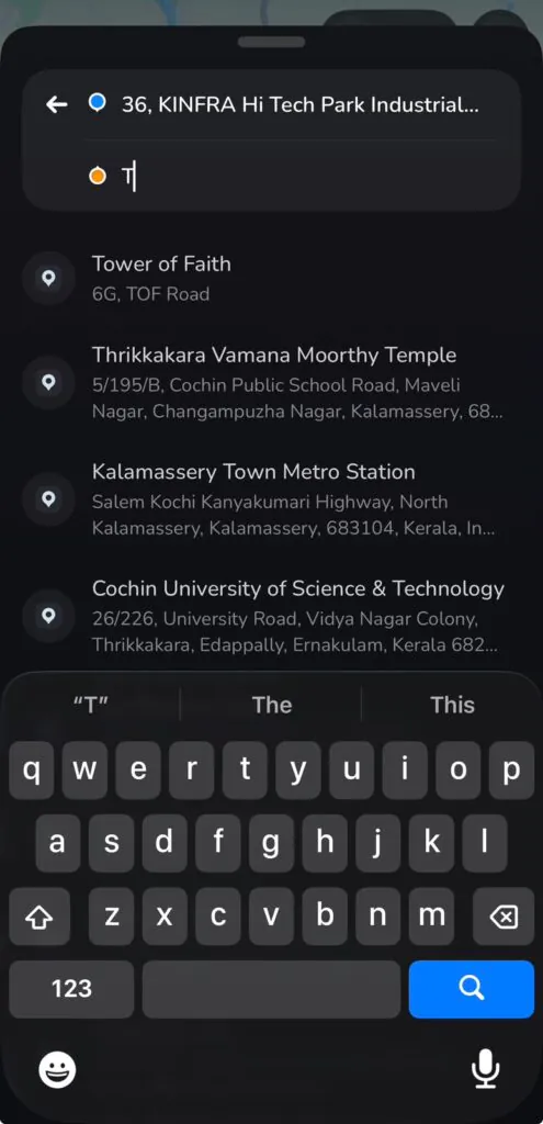 Start a route from your current location in TravelAnimator