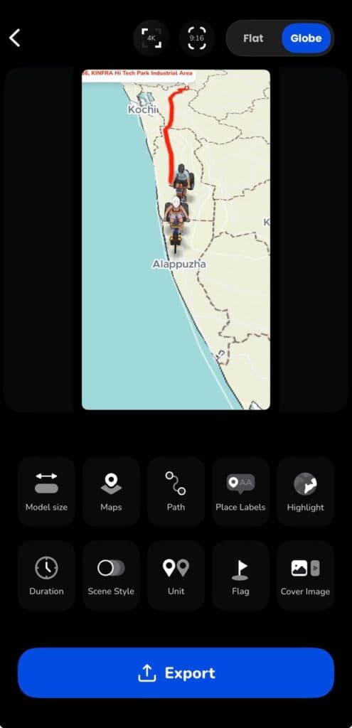 Start a route from your current location in TravelAnimator