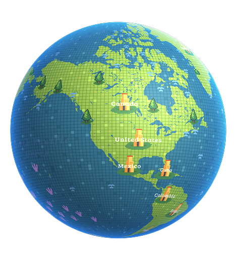 Pixel globe map style