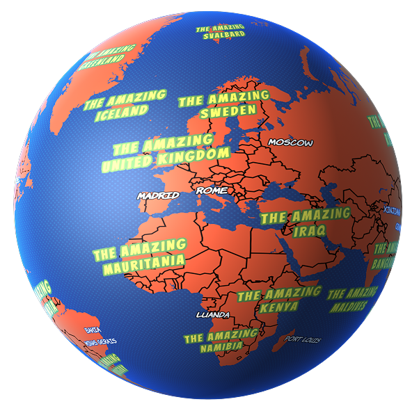 Vibrant labelled globe map style